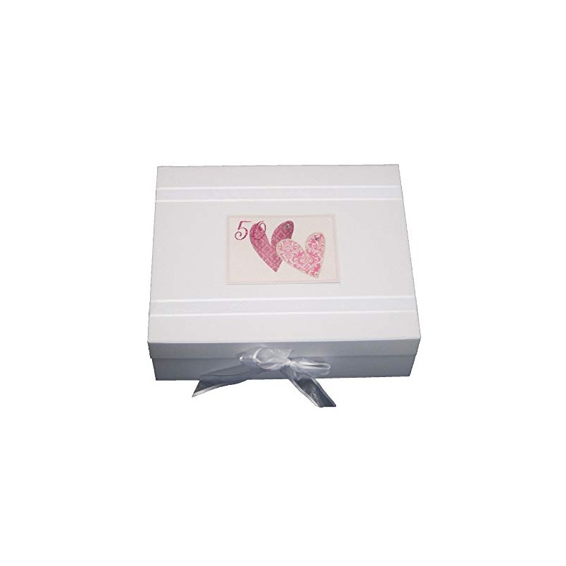 White Cotton Cards"50" Birthday Memories, Love Hearts Design Large Keepsake