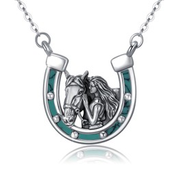 OHAYOO Horse Necklace 925 Sterling Silver Turquoise Horseshoe Pendant Necklace Horseshoe Horse Jewelry Gift for Women