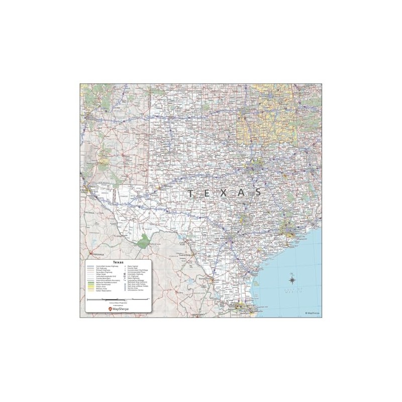 MapSherpa: Texas State Wall Map - 26 x 27 inch