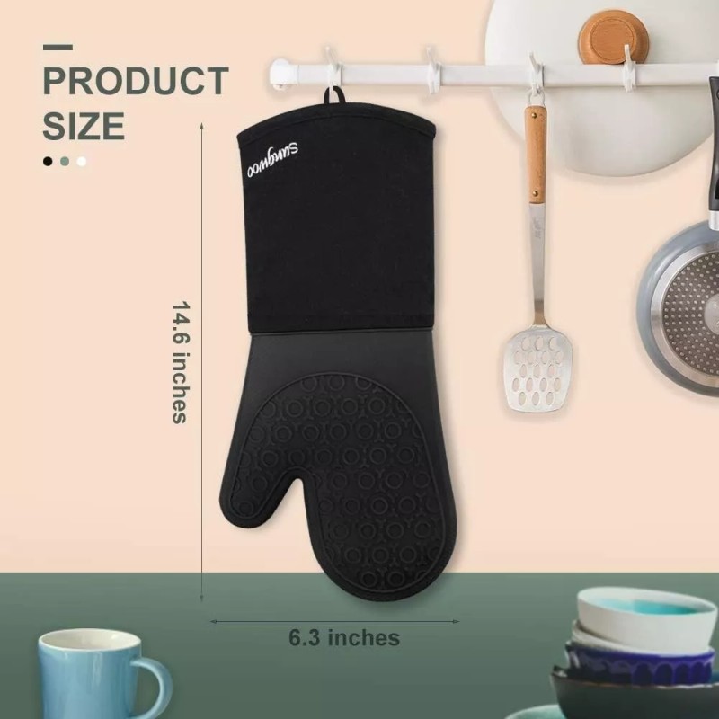sungwoo Extra Long Silicone Oven Mitts,Heat Resistant Gloves with Quilted