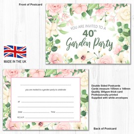 Olivia Samuel 20 x 40th Garden Party Invitations – Ready to Write with Envelopes – Ideal for summer birthday, anniversary or any 40th year celebration – Designed and Printed in the UK