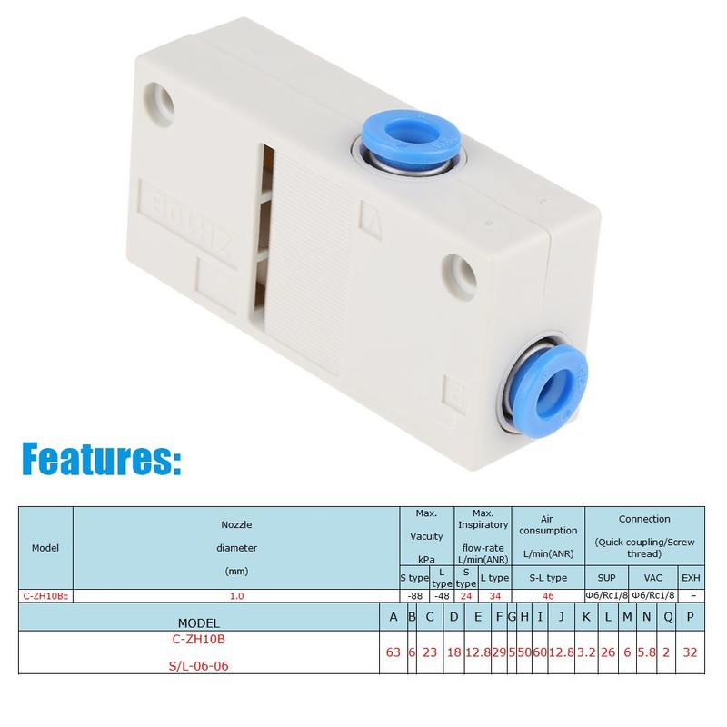 Socialme-eu AZH10BS-06-06 Pneumatic Vacuum Generator Air Vacuum Generator Reusable Packaging