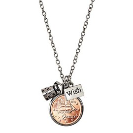 Greek Euro Coin Pendant Necklace | Wishing Well Pendant | Greece Two (2) Euro Coin | 18 inch Chain with 3 inch Extender, Lobster Claw Clasp