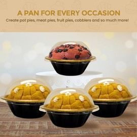 KitchenDance Disposable Colored Aluminum Pot Pie Pan with Lid - 18 Ounces Aluminum Foil Pan for Cobblers, Casseroles - Baking Pan Perfect for Baking, Storing, Preparing Food, A57 (200, Black and Gold)