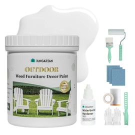 Jungarian 2K Outdoor Indoor Cabinet Furniture Paint With Tools - Water-Based, Low Odor All-in-One Paint - No Sanding, No Priming - Matte Finish for Wooden Floor, Doors, Tables, Dressers, 16oz, White