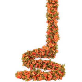 Weldomcor Pack of 8 Artificial Orange Garland 40 FT Flower Garland Roses Vines Silk Flowers Outdoor Hanging Artificial Flowers Decoration for Wedding Arch Bedroom Wall Backdrop Garden Decoration