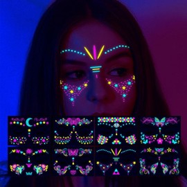 Water Transfer Face Sticker 8-Pack Neon Tattoo Sticker
