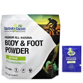 Squeaky Sticks -Active Blend, Talc-Free, All Natural Convenient Single-Use Powder Sachets for Travel, Outdoors & On-the-Go Freshness Relief from Chafing Sweat and Odor (6g X 30 Pack)