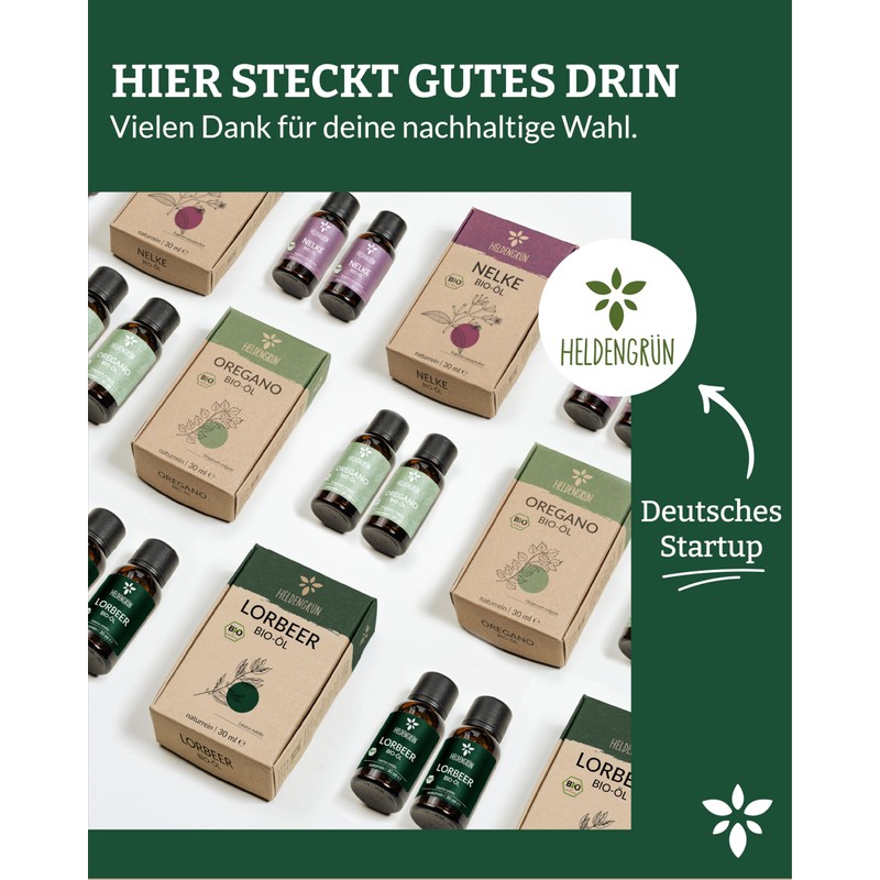 Heldengrün® Real Organic Bay Leaf Essential Oil, 100% Pure and