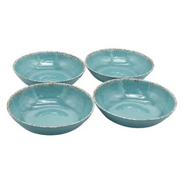 LOK-OSEMILE Gourmet Art Crackle 9" Melamine Salad and Pasta Bowls -Aquamarine Blue 45 Ounce Set of 4