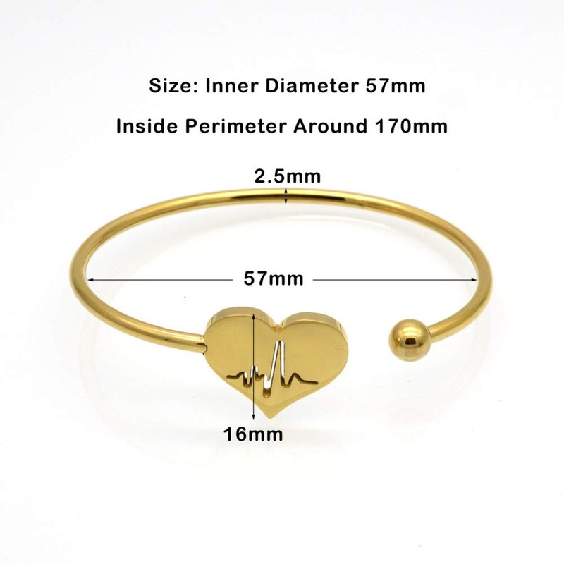 Nurse Bracelet, AILUOR Heartbeat EKG Adjustable Silver Gold Open Cuff