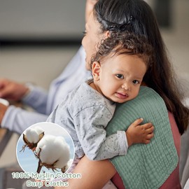 Yoofoss Muslin Nappies Burp Cloths Set of 5 65 x 65 cm Muslin Cloths 100% Cotton Fabric Nappies Absorbent Folding Nappies for Baby Boil-Proof Premium Quality Dark Green