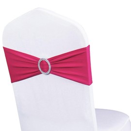 WENSINL Pack of 50 Spandex Hot Pink Chair Sashes Bows Elastic Chair Bands with Buckle Slider Sashes Bows for Wedding Decorations Without White Covers (Fuchsia)