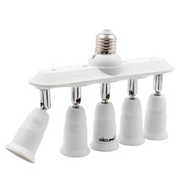 DiCUNO Light Socket Splitter 5 Way Adapter, 5 in 1 E26 Socket Converter, Bulb Lamp Horizontal Designed 360 Degrees Adjustable 180 Degrees Bending White