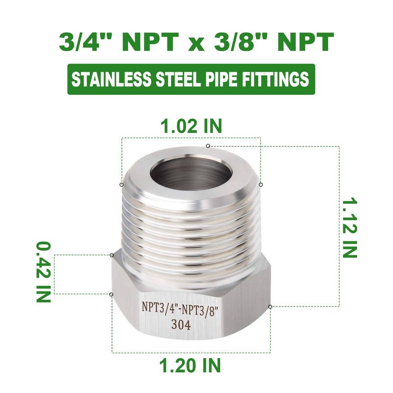 Taisher 2PCS Forging of 304 Stainless Steel Reducer Hex Bushing,