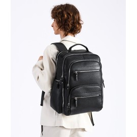 Taertii Leather Backpack For 17.3" Laptop, Travel Weekender Large Capacity Business Travel Hiking Overnight Shoulder Daypacks 36L, Black