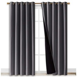 NICETOWN Grey Full Shade Curtain Panels, Pair of Energy Smart & Noise Blocking Out Blackout Drapes for Dining Room Window, Thermal Insulated Guest Room Lined Window Dressing(Gray, 70 x 84 inch)