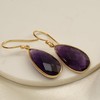 Gempires Amethyst Faceted Long Pear Gemstone Drop Dangle Hook Earrings,