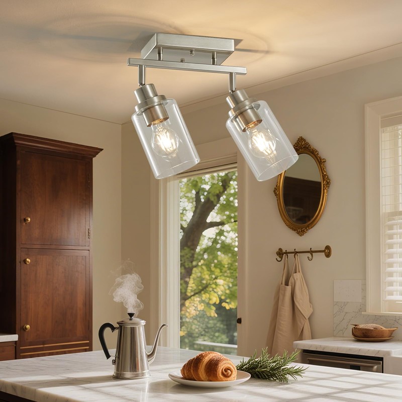LOUSACE 2 Light Brushed Nickel Bathroom Vanity Track Light Fixtures