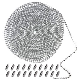 BetterJonny 6 m Ball Chain, 3.2 mm Stainless Steel Ball Chain Necklace Beads Pull Chain Extension with 20 Pieces Matching Plug Splitter