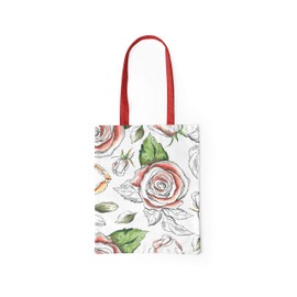 Le Jardin du Lin Printed Shopping Bag with Red Long Handles, Reusable, Foldable, Fabric Bag, Size: 34 x 40 cm