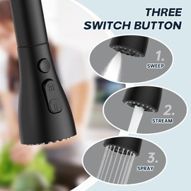 DEERFEI Pull Down Kitchen Faucet Spray Head Replacement, 3-Function Nozzle with 11 Adapters, Matte Black Finished