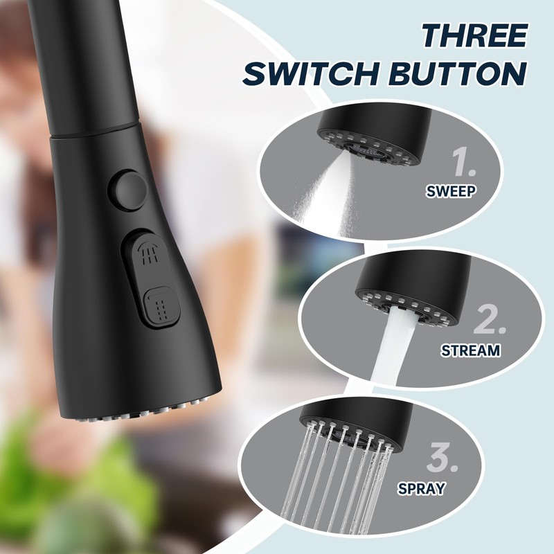 DEERFEI Pull Down Kitchen Faucet Spray Head Replacement, 3-Function Nozzle