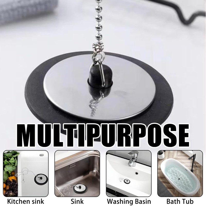 Pack of 3 Drain Plugs, Sink Plug with Plug Chain,