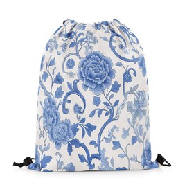 Feelyou Bird Drawstring Backpack 13"x15.7" 3D Animal Printed Gym String Bag Farmhouse Natural Theme Rawstring Bags, White Blue, 13"x15.7", Daypack Backpacks