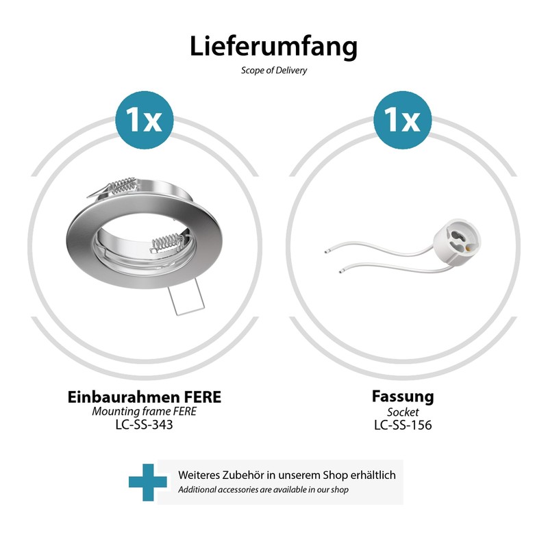 ledscom.de 6 Pieces Ceiling recessed Frame Fere recessed Frame Chrome