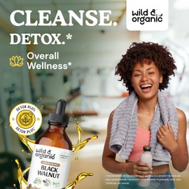 Wild & Organic Wild & Organic Black Walnut Tincture - Detox Cleanse w/Black Walnut Hull Extract - Herbal Supplement for Gut Cleanse Detox and Digestive Well-Being - Vegan, Sugar & Alcohol-Free - 4 fl oz