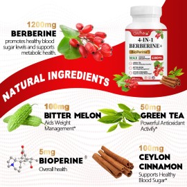 Gwynne 4 En 1 Berberina Y Bioperine 1200mg Con Meln Amargo,canela De Ceiln Y Extracto De T Verde,apoyo A La Salud Del Corazn,sistema Inmunolgico,gi...