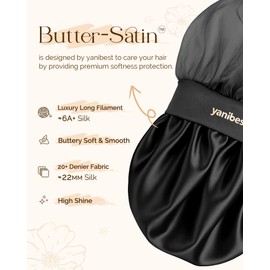 YANIBEST Silk Bonnet for Sleeping, Butter-Satin Bonnet to Reduce Frizz, Breathable Lightweight Hair Wrap for Curly Hair, Black