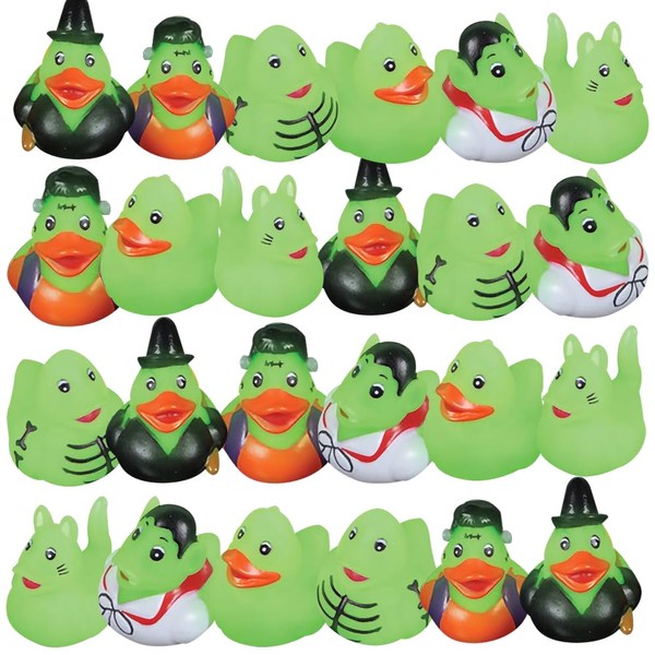 ArtCreativity Halloween Glow-in-The-Dark Mini Rubber Duckies, Set of 24, Variety of Halloween Characters, Trick or Treat Supplies, Goodie Bag Fillers, Party Favors, Halloween Themed Bathtub Toys
