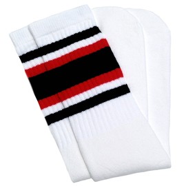 SKATERSOCKS Skater Socks 30" Over the knee White tube socks with Black-Red stripes style 4