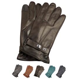 AKAROA ESTD 2019 RON Men's Leather Gloves, Touchscreen Function, Italian Leather, Recycled Knitted Lining Made of 50% Cashmere and 50% Wool, 5 Sizes S - XXL, Ron Black Brown
