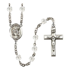 St. Raymond Nonnatus Silver-Plated Rosary 6mm April Crystal Fire Polished Beads Crucifix Size 1 3/8 x 3/4 medal charm