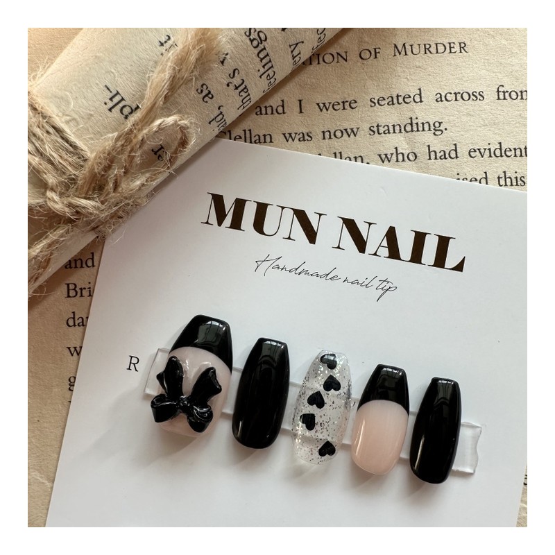 Ribbon Heart Nail Tips - Long Oval / 리본하트 네일팁