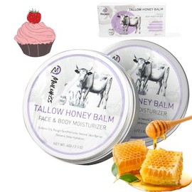 Sarga de ternera para la piel – 2 piezas de sebo alimentado con pasto y bálsamo de miel cruda con aceite esencial de lavanda, hidratante facial de sarga natural y sarga de res para la cara, bálsamo hidratante nutritivo