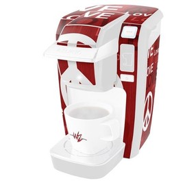 WraptorSkinz Decal Style Vinyl Skin compatible for Keurig K10 / K15 Mini Plus Coffee Makers Love and Peace Red (COFFEE MAKER NOT INCLUDED)
