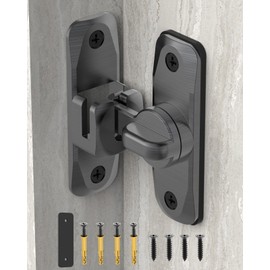90/180 Degree Barn Door Lock, Small Flip Gate Latches Hardware, Security Sliding Door Latch Lock fo Cabinets, Barn, Bathroom, Garden (Grey-1Pc)