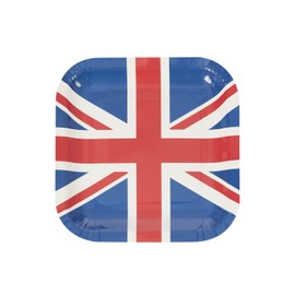 Smiffys Costume and Party Store Union Jack Party Tableware 2023 King Charles Corontation Pack of 8 Square Paper Plates,Red White Blue