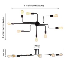 LynPon Industrial Ceiling Light Fixture Black Lighting Fixtures Metal Semi Flush Mount Light Farmhouse Chandelier Ceiling Lamp with 8 Lights for Dining Room Kitchen Living Room