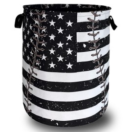 Baseball Textures Laundry Basket Foldable Oxford Cloth American Flag Laundry Hamper With Handle Portable Clothes Storage Organizer Basket 18.9X16.5 Inch Storage Bag For Laundry Room/Bathroom/Bedroom