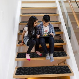 RIOLAND Non-Slip Carpet Stair Treads for Wooden Steps Indoor, 8" X 30", 15 Pack Peel and Stick Stair Treads Runners for Kids Elders and Pets, Black