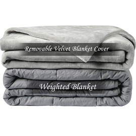 Royal Tradition 100-Percent Cotton Weighted Blanket (48-Inch Wide x 72-Inch Long/ 12LB) with a Removable Velvet Cover, Grey Breathable Bed Blankets