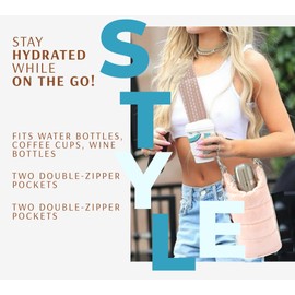 LESCATO Original Crossbody Water Bottle Holder Bag with Strap.Stylish Puffer Bag.Pockets for Phone & Accessories.BEST GIFT (Baby Pink)