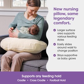 Boppy Nursing Pillow - Ergonomic Bottle & Breastfeeding Pillow with High, Firm, Large Area, Water-Repellent Cushion with Washable Cover; Baby Safety Alliance Verified - Oatmeal Boucle