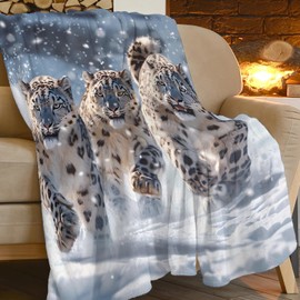 Snow Leopard Blanket Leopard Decor Animal Throw Blanket Gifts for Girls Boys Super Warm Soft Plush Lightweight Fleece Flannel Winter Couch Bedding Blankets for Kids Adults Women 50"X40"