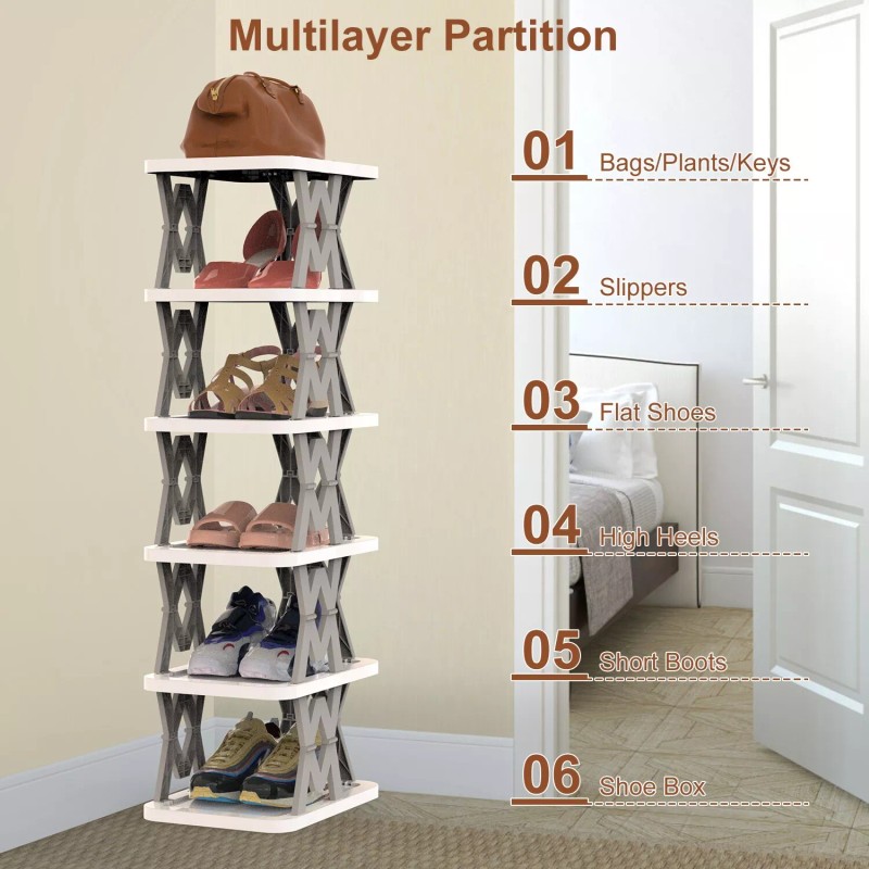NewHome Small 6 Tier Foldable Corner Narrow Vertical Shoe Rack